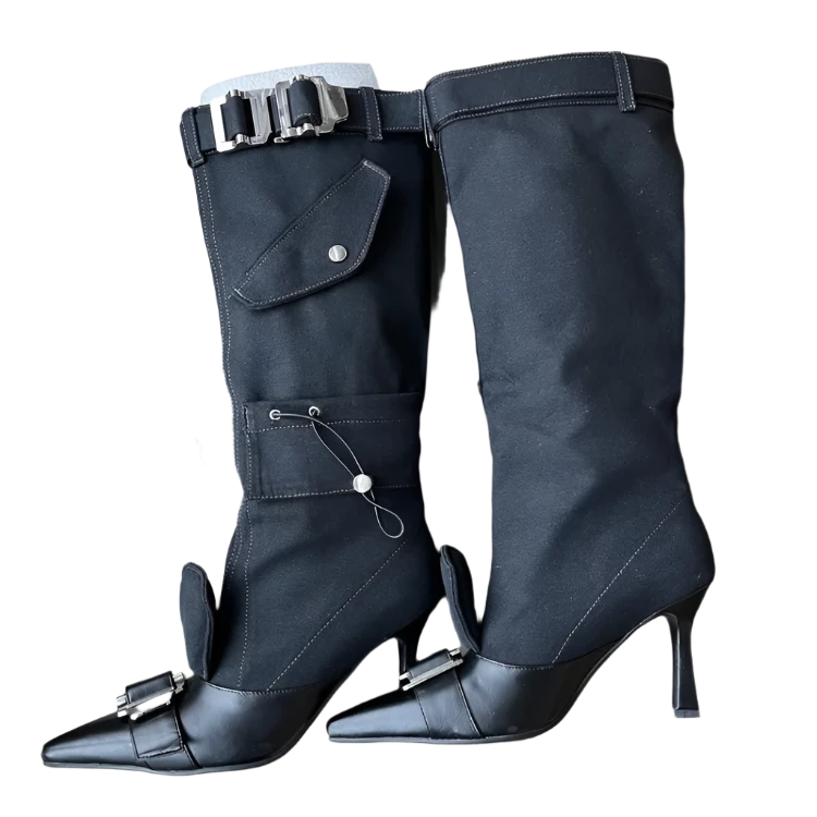 Buckled Canvas Boots with Leather Detailing