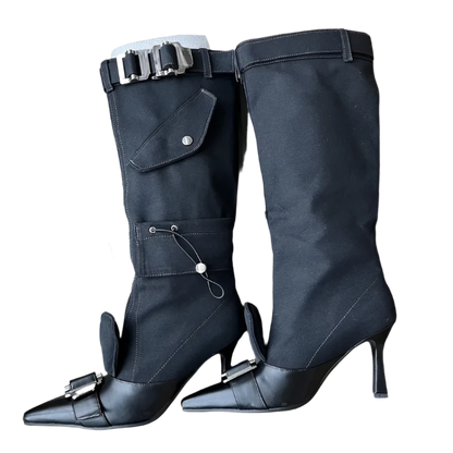 Buckled Canvas Boots with Leather Detailing