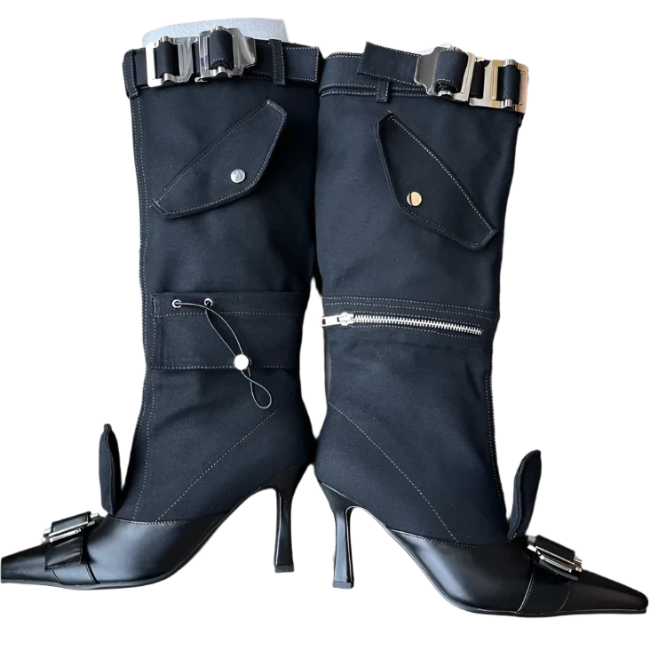 Buckled Canvas Boots with Leather Detailing