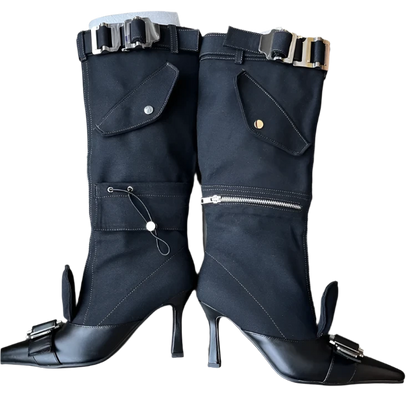 Buckled Canvas Boots with Leather Detailing