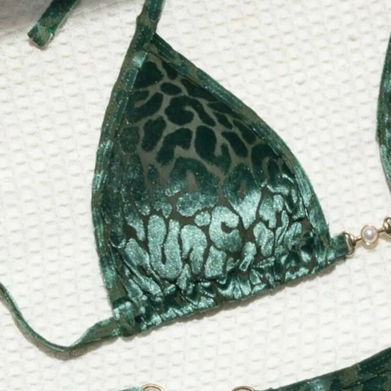 Leopard Halter Neck Strap Bikini Swimsuit Set