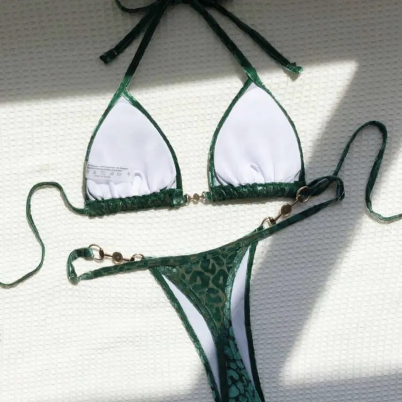 Leopard Halter Neck Strap Bikini Swimsuit Set