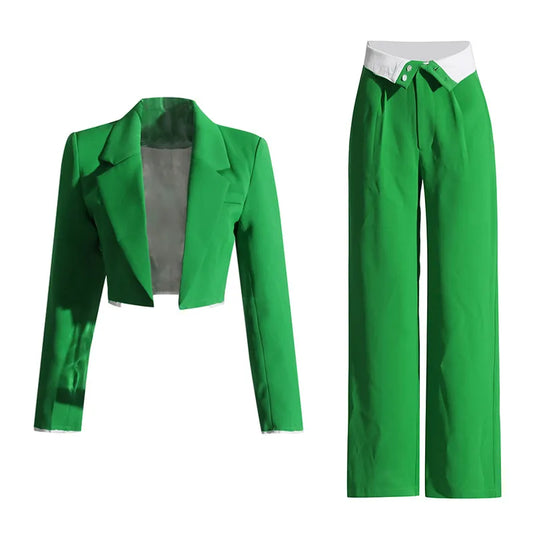 Crop Top Blazer And Pants Set