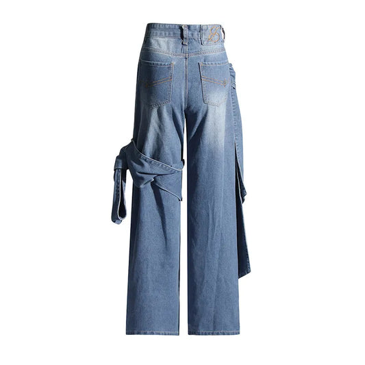 High Waisted Jean Pants with Bow Details