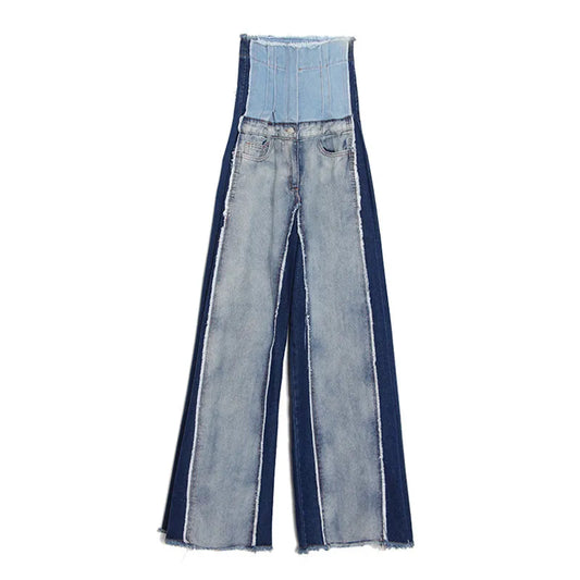 Vintage High Waist Wide-Leg Jeans with Built In Corset