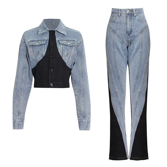 Short Denim Jacket + High Waist Jeans