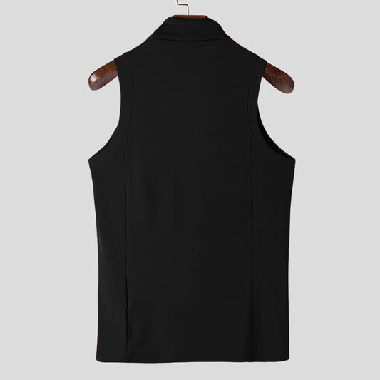 Rib-Knit Sleeveless Turtle Neck Tank Top